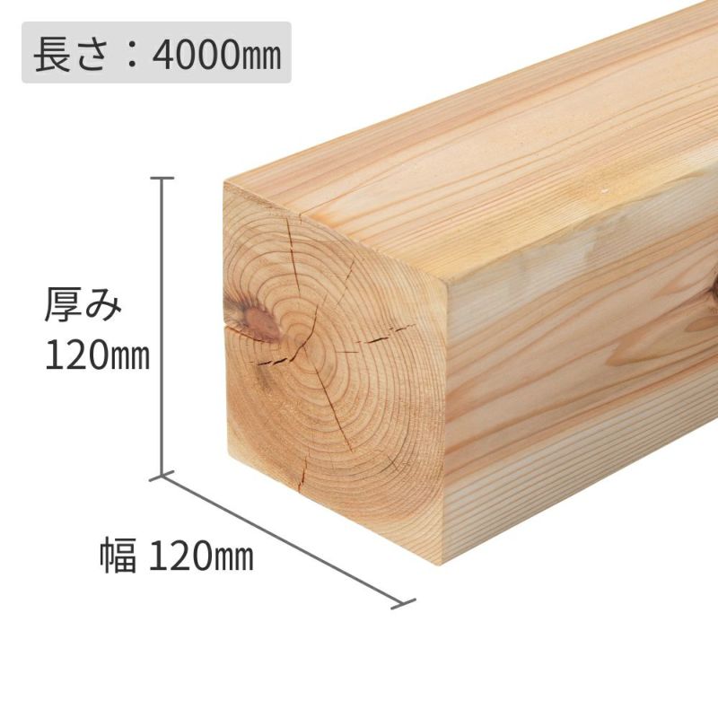 杉材（節付き）・素材(防腐加工なし)／120×120×4000 ウッドデッキ材通販サイトmock re:
